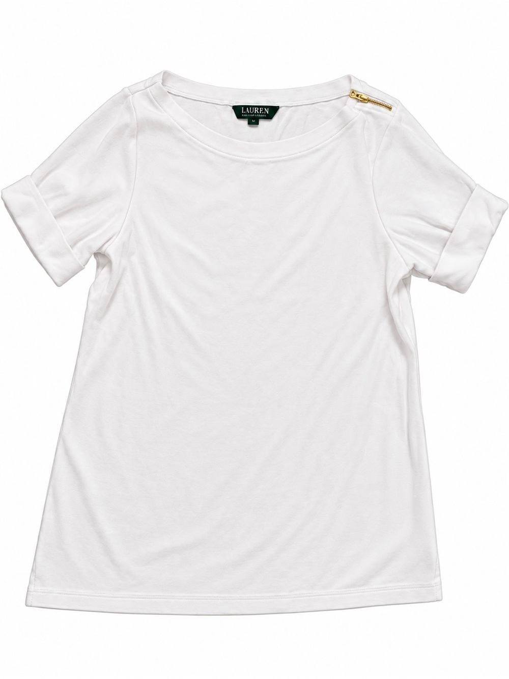 Ralph Lauren White Short-Sleeve Tee with Shoulder Zip